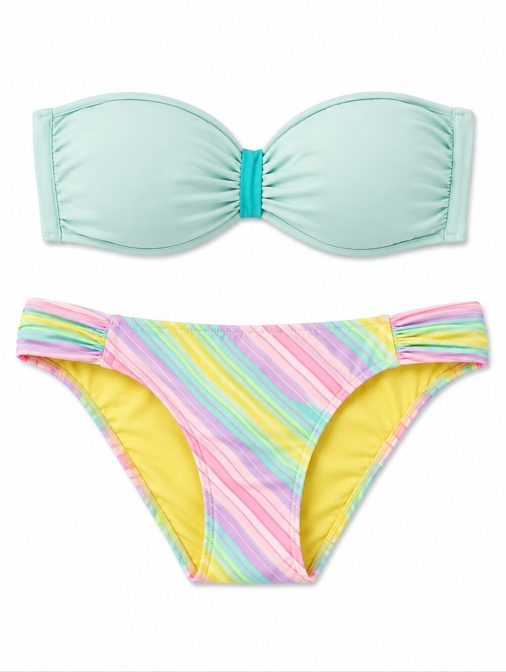 PINK Victoria's Secret Mint Bandeau Top with Pastel Rainbow Bikini Bottoms LG